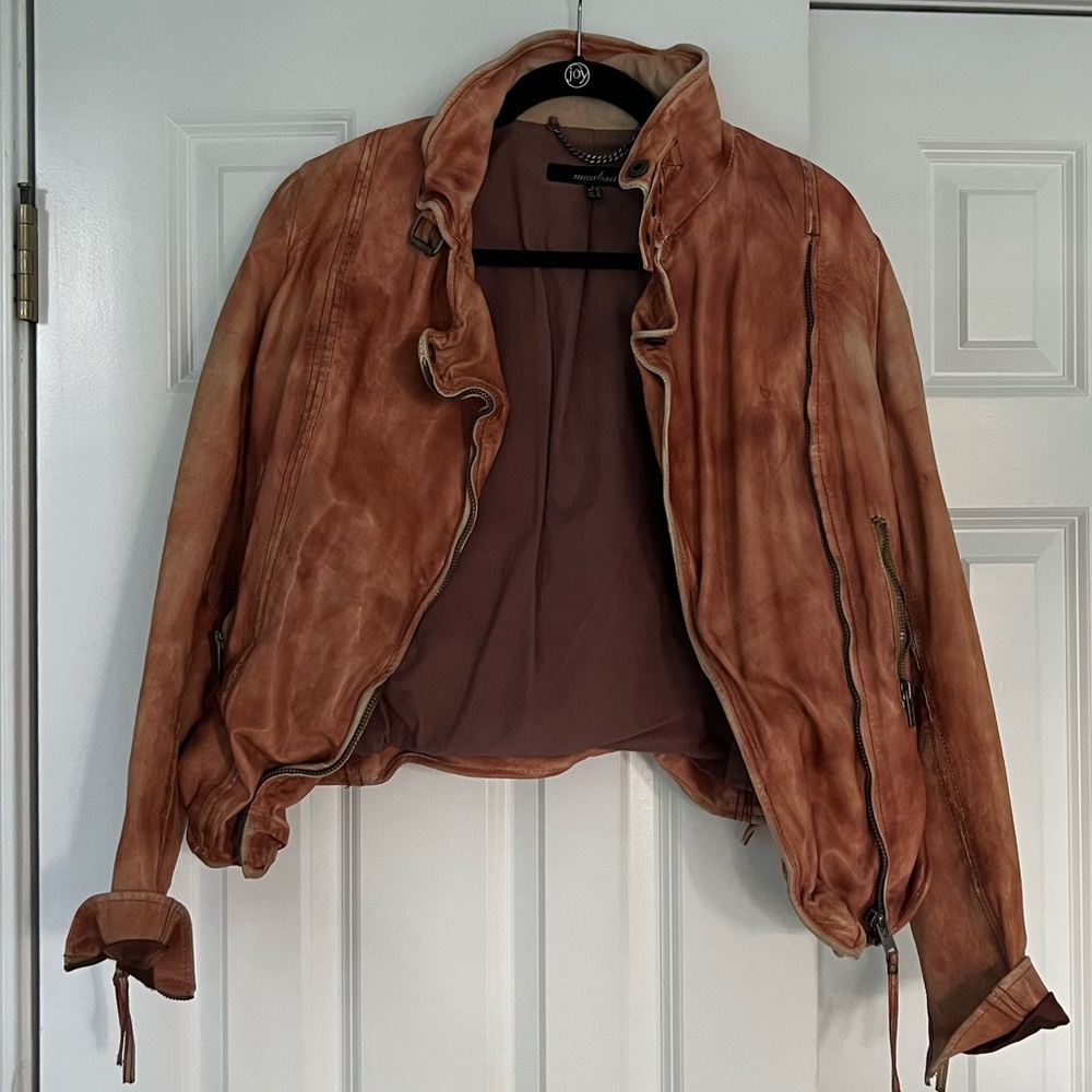 Muubaa Flax jacket. US 6 in Vintage Tan. Lamb leather